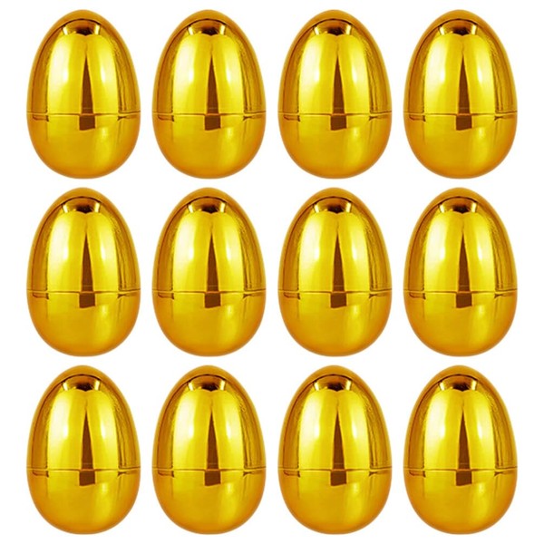Warmhm 12PCS Metallic Golden Easter Eggs Fillable Shiny Gold Hinged
