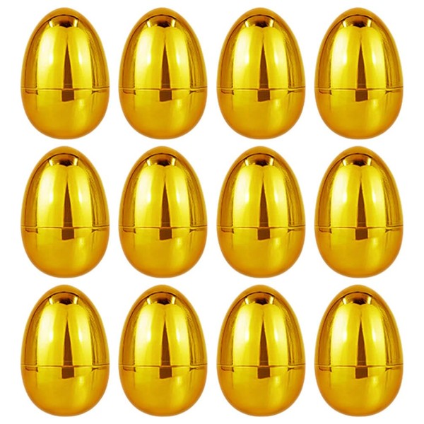 Warmhm 12PCS Metallic Golden Easter Eggs Fillable Shiny Gold Hinged