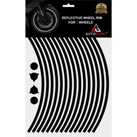 AUTODOMY Wheel Rim Sticker Reflective Complete Set for 2 Wheels from 15 to 19 Inch Sport Design (Black Reflective, Width 7 mm)