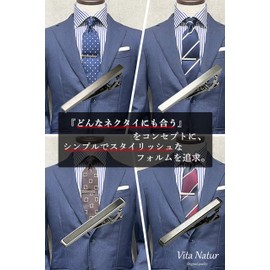 Vita Natur Tie Clip, Stylish Brand, Brass Set of 2 Pairs that Match Any Necktie, Great Gift for Birthday or Father's Day, Business Suit, Weddings, Mourning Clothes, Funerals, School Entrance