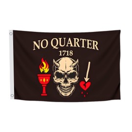 3x5 Ft Pirate No Quarter No Mercy Polyester Flag - Resistant for Outdoor House Room - Single Sided Pirate Skull Stick Flag with 2 Grommets - Hand Held Flags for Pirate Party Skull with Checkered Flags