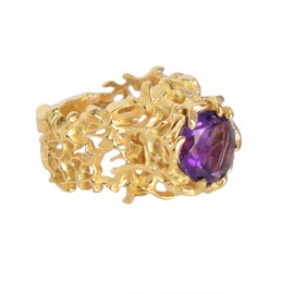 Ravishing Impressions Schmuck 925 Sterling Silber vergoldet runder Amethyst Geburtsstein Antik Damenring für Mädchen Sz-N 1/2, Stein:, Amethyst