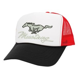 Mustang Car Embroidered Trucker Hat Vintage Muscle Car Snapback (Black White Red)
