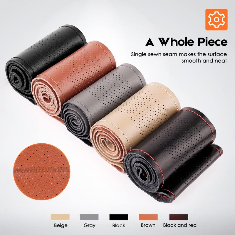 Belinous Perforated Leather Steering Wheel Cover Lace Up, Breathable Stitch-on