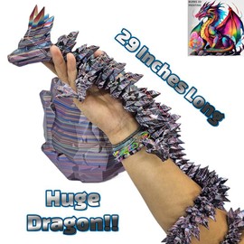 XXL Rainbow Crystal Dragon with Matching Egg, Articulating Desk Fidget, Almost 30 Inches Long, Perfect Sensory Gift for Men or Women:_Chrome Rainbow_Dragon With Egg