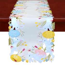 Simhomsen Embroidered Colorful Eggs and Bunny Table Runners Dresser Scarf for Easter Holiday or Spring Season (14 x 107 inches)