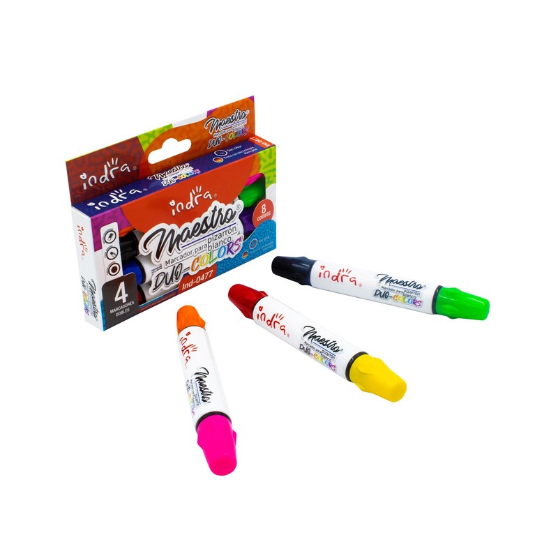 IND-0477 SET DE 4 MARCADORES DOBLES PARA PIZARRÓN BLANCO