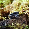 King Will 8mm Black Hammered Titanium Ring Inlaid Wood Wedding