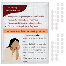 DuraSigns Transparent 40 Earring Support Patch, Lightweight Adhesive Ear Lobe Tape for Heavy Earrings, Clear Adhesive Strips