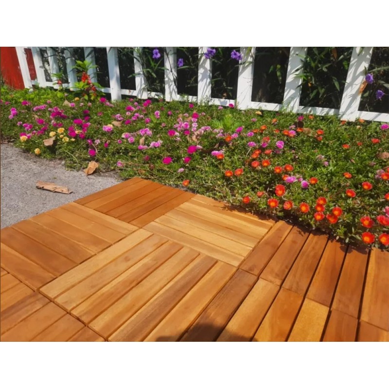 Patio Wise Acacia Hardwood Interlocking Patio Deck Tiles, 12" Easy