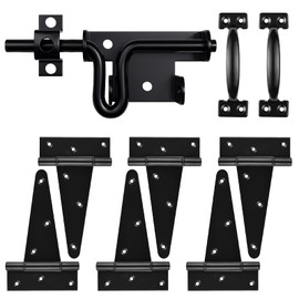 YuLuoXiang Fence Wood Gate Hardware Set - Heavy Duty Gate Kit with 2Pcs 6" Gate Latch, 6Pcs Gate Hinges, 2Pcs Gate Handles, Screws Included, for Wood & Vinyl Outdoor Swing Gates, Black