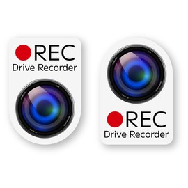 Drive Recorder Sticker, Top and Bottom Set of 2 (White Silver), W1.6 x H2.3 inches (40 x 59 mm), Retroreflective, Outdoor Weatherproof, Water Resistant, Mini Size, Recording, REC for Edge of Windows