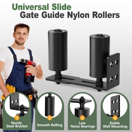 Anobeyi Slide Gate Roller Guide with Steel L Wall Mounting Bracket, Nylon Roller Guide for Rolling Door, Heavy Duty Adjustable Rolling Gate Hardware Kit for Sliding Gate, Wood Gate (Black-2pcs, 4in)