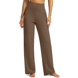 G Gradual Yoga Pants Women Wide Leg Dress Pants with Pockets High Waist Stretch Petite/Regular/Tall Casual Sweatpants Women(Chestnut Brown,33-L)