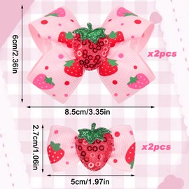 Maxqzin 4PCS Strawberry Bow Hair Clips Fruit Hair Barrettes Strawberry Hair Accessories for Girls Teens Women Birthday Party Summer Dress Decor