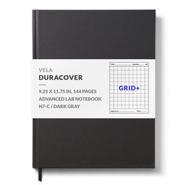 Vela Sciences N7 Expanded DuraCover Lab Notebook, 9.25 x 11.75 in (23.5 x 30 cm), 144 Pages, Gray Saturated Weave, Permanent Bound, 70lb Heavyweight Paper (Grid+)