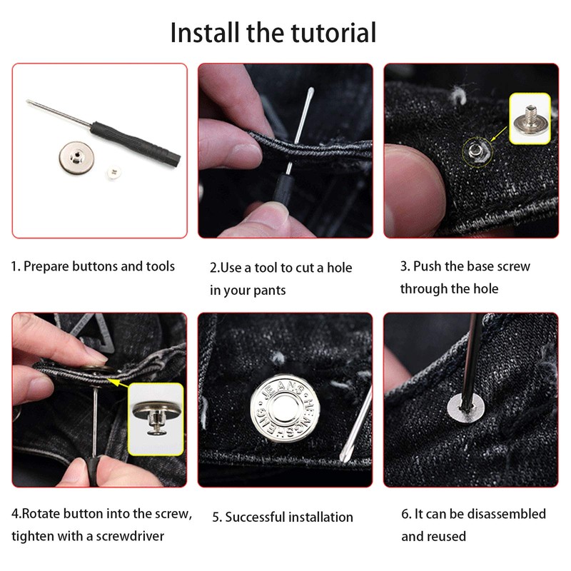 ICEYLI 12 Sets Silver Jeans Buttons Replacement 17mm No Sewing