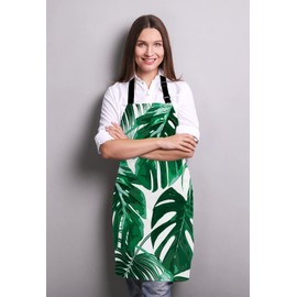 Wasach Tropical Palm Leaves Apron, Jungle Leaves Apron,Adjustable Neck Bib Apron for Men Women,Suitable for Kitchen Cooking Waitress Chef Apron