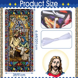 Tingjoo Christmas Nativity Scene Door Cover with String Lights Christmas Religious Door Cover Manger Scene Nativity Banner Background for Front Door Xmas House Church Party Supplies 79 x 36 Inches