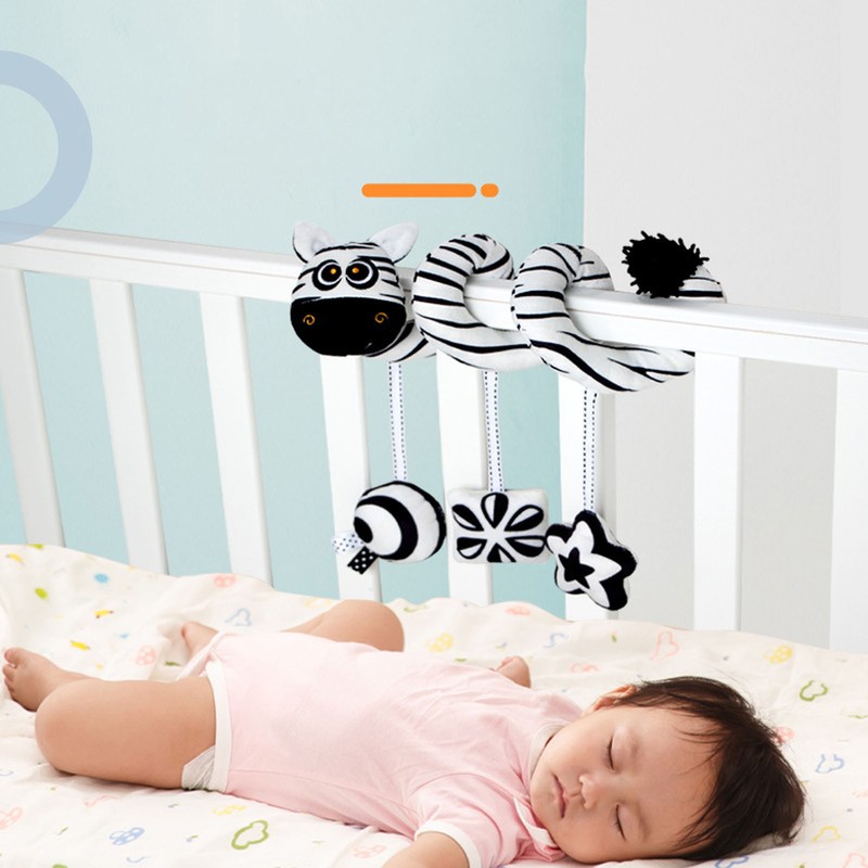 Baby Plush Animal Stroller Toys Black and White Spiral Activity
