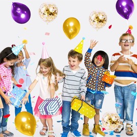 Purple Gold Balloons Arch Garland Kit -122PCS Pearl Purple, Gold Balloons Confetti Balloons for Basketball Birthday Class of 2023 Graudation Retirement Party Decorations Purple Gold