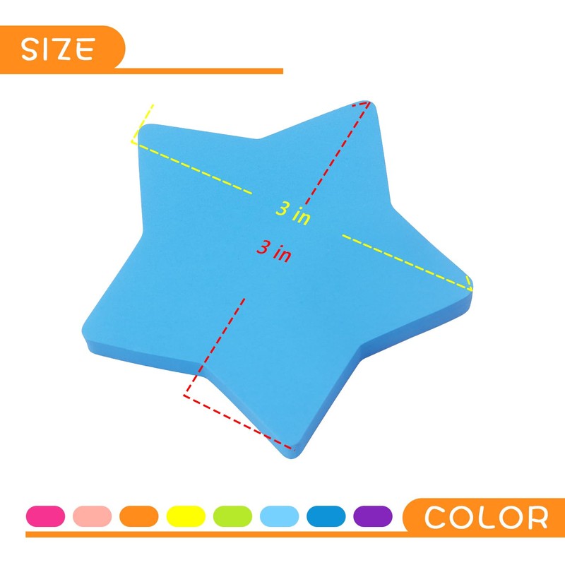 Star Shape Sticky Notes 8 Color Bright Colorful Sticky Pad