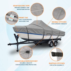Seal Skin Covers Universal Boat Cover Fits 22'-24'Long Beam Width up to 116" V-Hull runabout Boat Outboard and I/O, Trailerable 600D Marine Grade Waterproof with Boat Cover Straps, Gray