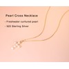 Wicary Pearl Cross Necklace for Women Sterling Silver Freshwater Pearl