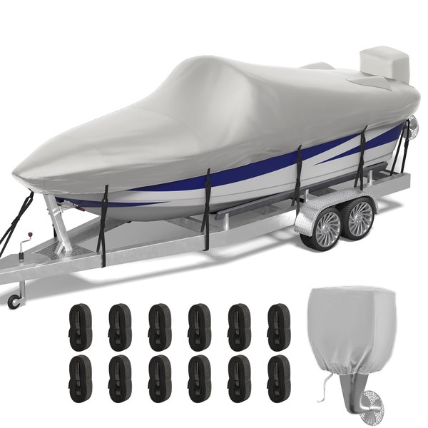 MOFCOVER 17-19ft Trailerable Boat Cover, 1200D Oxford Heavy-Duty Waterproof Boat