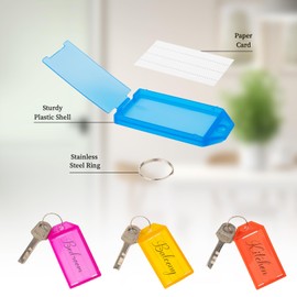 CIMOYBAI Pack of 30 Key Chains, Key Fob Can Be Written On With Extra Labels, 6 Colours Key Labelling, Key Marker For Usb Suitcase Pets Luggage Items, Red, orange, white, blue, rosy, purple