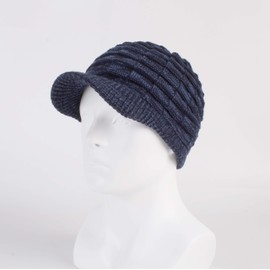 LANGZHEN Unisex Winter Hats with Visor Warm Ski Hat Stylish Knitted Hat for Men and Women, Navy Melange