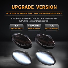 LED Dually Bed Fender Side Marker Lights For 1999-2010 Ford F250 F350 F450 F550 Super Duty Trucks Smoked Len (White Led)