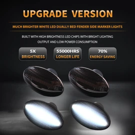 LED Dually Bed Fender Side Marker Lights For 1999-2010 Ford F250 F350 F450 F550 Super Duty Trucks Smoked Len (White Led)
