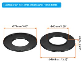 PATIKIL 43mm-77mm Metal Step Up Ring, 2 Pack Camera Lens Filter Adapter Ring Aluminum Filter Adapter Ring for Camera Lenses Hood, Black