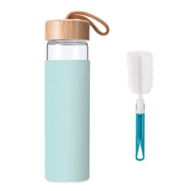 Yomious 20 Oz Borosilicate Glass Water Bottles with Silicone Sleeve BPA Free, Dishwasher Safe - Reusable Clear Glass Drinking with Leak Proof Bamboo Lid | Perfect Gym Water Bottles for Men & Women
