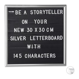 Relaxdays 1 x Letterboard, 145 letters, numbers, special characters, 30 x 30 cm, letter board for plugging, plastic, silver