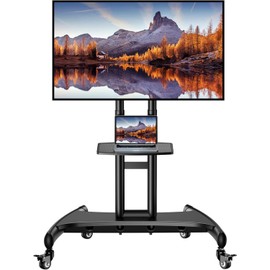 Perlegear Mobile TV Cart for 32-82 Inch Flat/Curved LED/LCD/OLED TVs Rolling TV Stand with Height Adjustable Shelf Max VESA 600x400mm up to 100lbs- Outdoor TV Stand Trolley with Wheels PGTVMC05-1