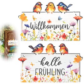 Welcome Door Sign, Vintage Wood and Metal Decorative Sign for Front Door and Garden, Printed on Both Sides Welcome Sign with Jute Cord, Ideal as a Housewarming Gift, Topping Out Party or Decoration