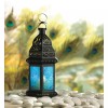 Accent Plus Candle Lantern Blue Glass Windows Black Moroccan Iron