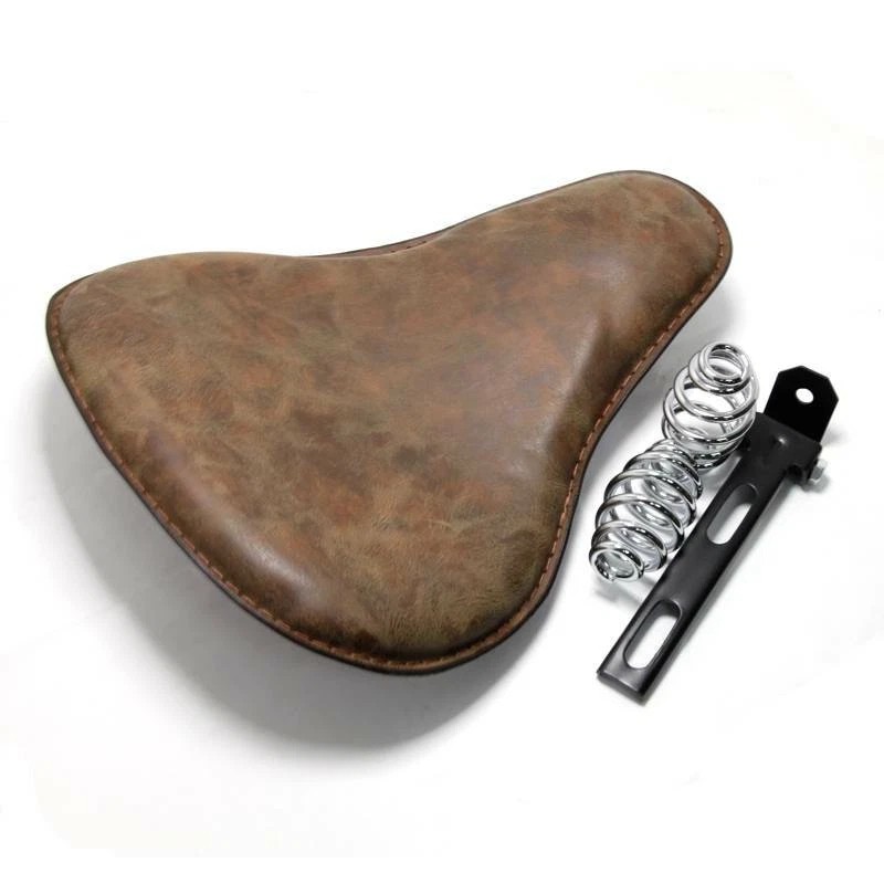GOODFITMENT Retro Brown Motorcycle Soft Leather Solo Seat Spring For