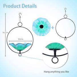 MUMTOP Hanging Bird Bath-Bird Baths for Outdoors - Flower Glass Bird Water Bowl with Hanging Circle, Bird Feeders for Outside, Garden, Lawn Yard Decor（Cyan）