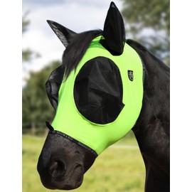 Harrison Howard Horse Fly Mask with Forelock Opening Stretch Breathable and Comfortable for Horses UV -Protection Fluorescent Yellow L