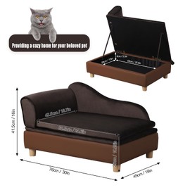 Pet Bed Sofa, Puppy Bed with Storage, Small Dog Couch with Removable & Washable Cushion, Comfy Pet Couch Bed for Cats & Puppy (Brown)
