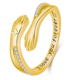 Amavive Citrine Rings for Women 925 Sterling Silver Gold-Plated November Birthstone Hug Hand Rings I Love You Forever Birthstone Jewelry Gifts for Birthday, Christmas, Mother's Day, Anniversary