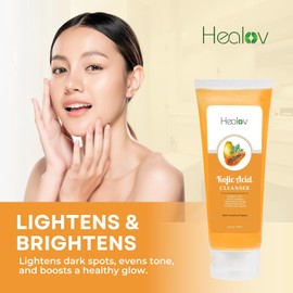 Healov- Jabón de ácido kójico: gel de baño para rostro y cuerpo con papaya kójica que ilumina la piel para la hiperpigmentación y las manchas oscuras