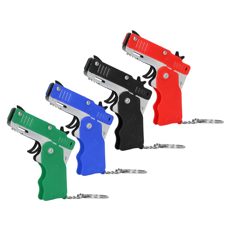 4pcs Rubber Band Launcher Toy Foldable Mini Portable Metal Rubber