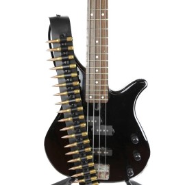 Unbranded Black Leather .308 3" Bullet Guitar Strap Punk Rock Goth Metal Bass Grunge Club - Bullet Brass