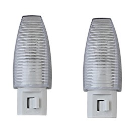 Set of 2 Night Light On/Off Switch UL Certified White Base Clear See Thru Top Suitable for Bathroom, Bedroom, Hallway, Kids Room (Traditional)