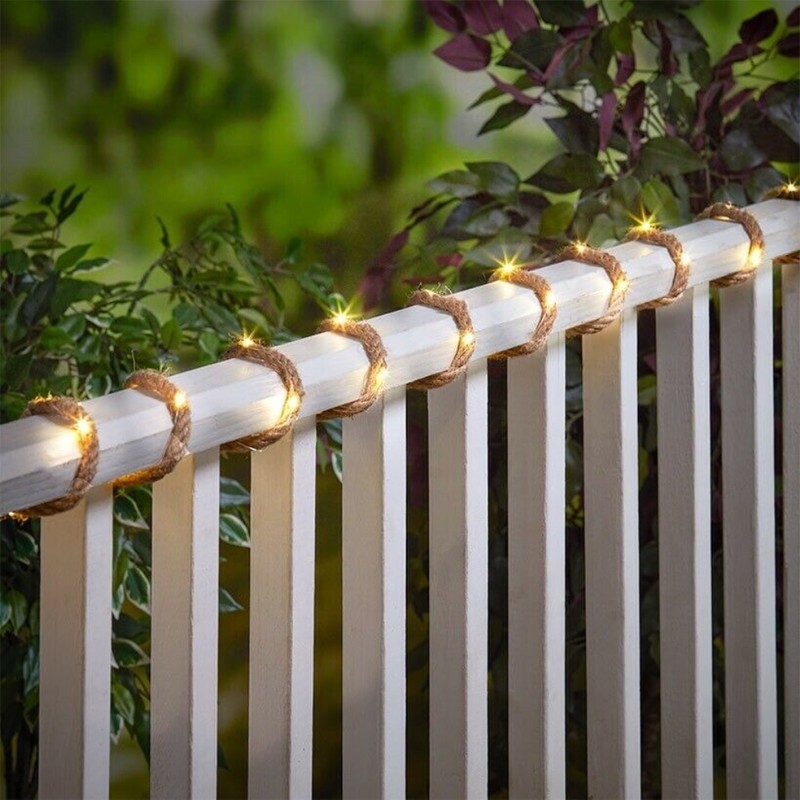 Solar Hemp Rope Copper Wire String Light LED Garden Yard