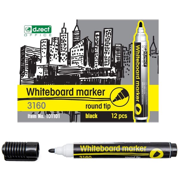Whiteboard markers for whiteboards and flip charts, wipe-clean glass board